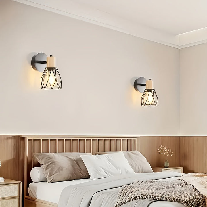 2 Piezas de Apliques Industriales Modernos - Jaula Metálica Negra, Iluminación Semi-Encastrada/Montaje Empotrado para Sala, Dormitorio, Oficina, Cafetería - Compatible con Bombillas E26/E27 (Bombillas No Incluidas) - Ideal para Hogar, Hotel, Espacios Com