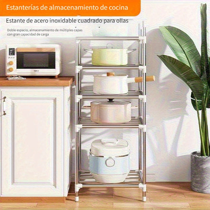 Estante de almacenamiento de cocina de acero inoxidable de 4/5/6 niveles con pies de nivelación - Estante multi-nivel de gran resistencia para ollas, sartenes, microondas y más - Unidad de estantería ahorradora de espacio para despensa, garaje y armario,