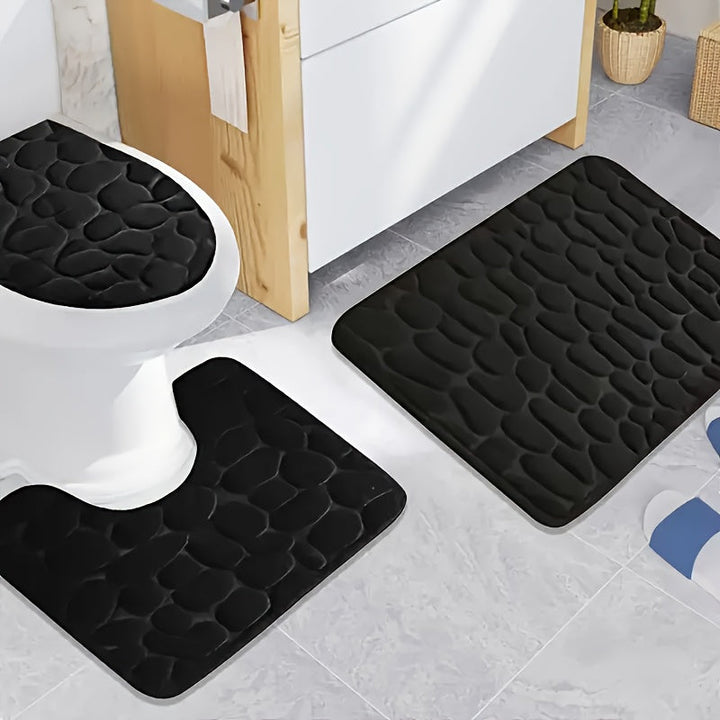 3 piezas Conjunto de alfombras de baño de patrón geométrico, Antideslizante, Tejido de punto, Hecho a máquina Alfombras de baño de poliéster, Esponja suave absorbente, Kit de alfombra de baño cómodo con alfombrilla de inodoro, solo para lavado a mano
