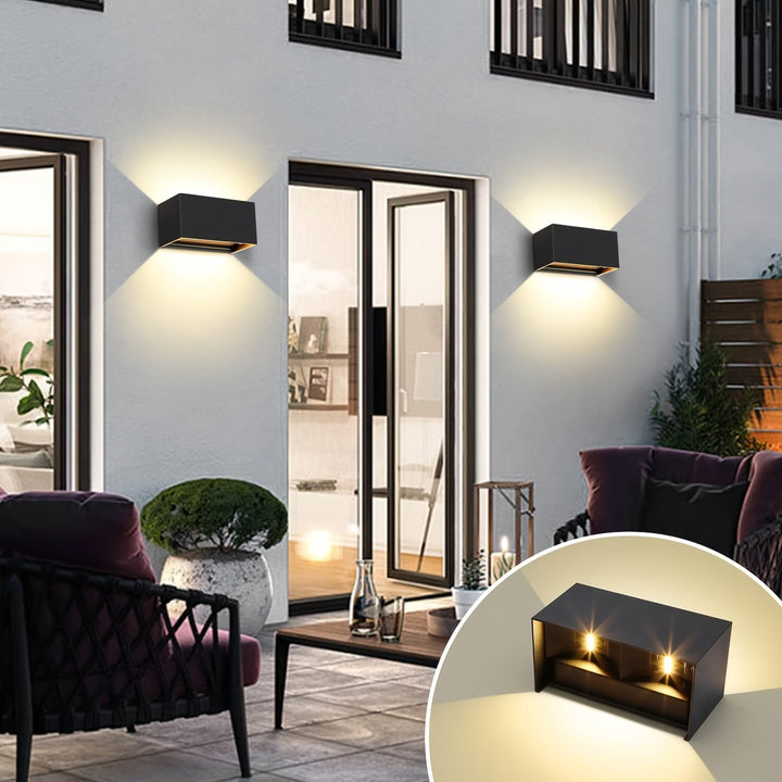 Luz de pared LED con cabeza doble y cabeza simple, luz de jardín de porche con temperatura blanca cálida de 3000K, iluminación comercial para calles y áreas, decoración de balcones y patios con lámpara de iluminación.