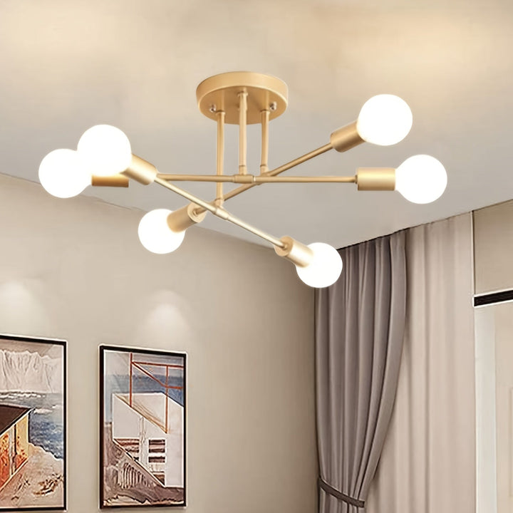 1pc Lámpara de Techo Semi-Encastrada de Hierro, Araña Satélite Pintura Industrial, Iluminación para Hogar, 110-240V, Adecuada para Dormitorio, Cocina, Comedor y Vestíbulo (Sin Bombillas)