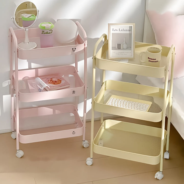 Carrito organizador móvil de acero al carbono resistente con 4 ruedas - Estante de almacenamiento de 3 niveles para dormitorio, cocina u oficina - Fácil armado, sin necesidad de herramientas, diseño ahorrador de espacio
