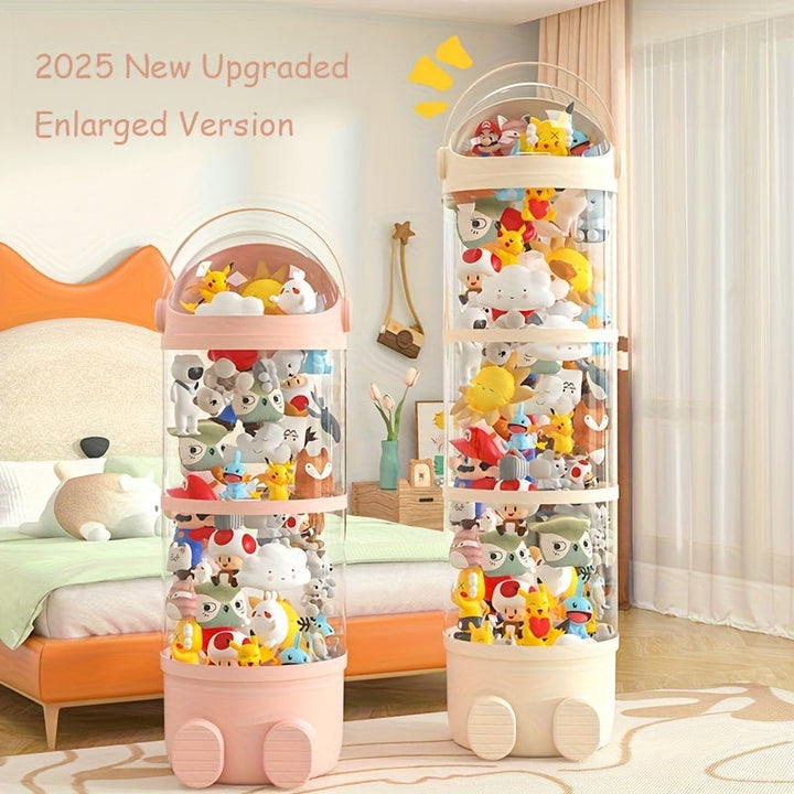 1pc Tubo de Almacenamiento para Animales de Peluche Versión Ampliada 2025, Organizador Vertical de Juguetes, Cubeta Transparente con Tapa para Juguete y Animalito