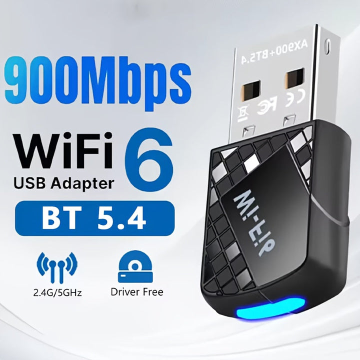 Adaptador WiFi6 Dual Band AX900Mbps 2 en 1 con BT5.4 2.4G/5G - Tarjeta de red inalámbrica de alta velocidad 02.11ax para portátiles y escritorios Mac, Plug and Play, sin controlador requerido, diseño compacto, adaptador inalámbrico duradero, conectividad
