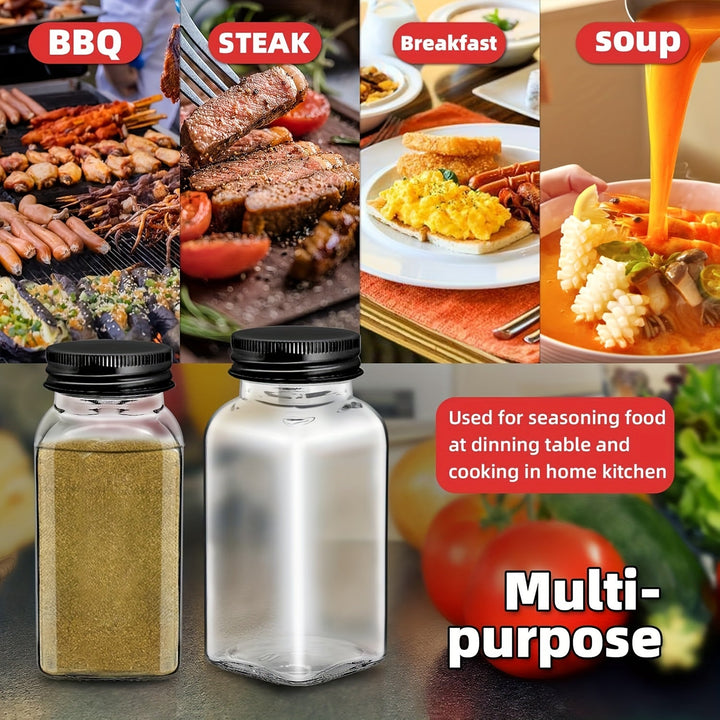 12/24 Paquete de Tarros de Plástico para Especias, 5.6 oz (Aproximadamente 160 g), Contenedores Cuadrados con Saleros y Pimenteros Reutilizables, Incluye Tapas Selladas, Etiquetas y Bolígrafos, Ideales para Especias, Hierbas, Polvos y Purpurina