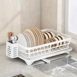 Escurridor de Platos de Una Capa para Encimera, con Tubo de Drenaje Giratorio 360° y Almacenamiento de Utensilios, Ideal para Organización en Cocinas de Solteros o Parejas