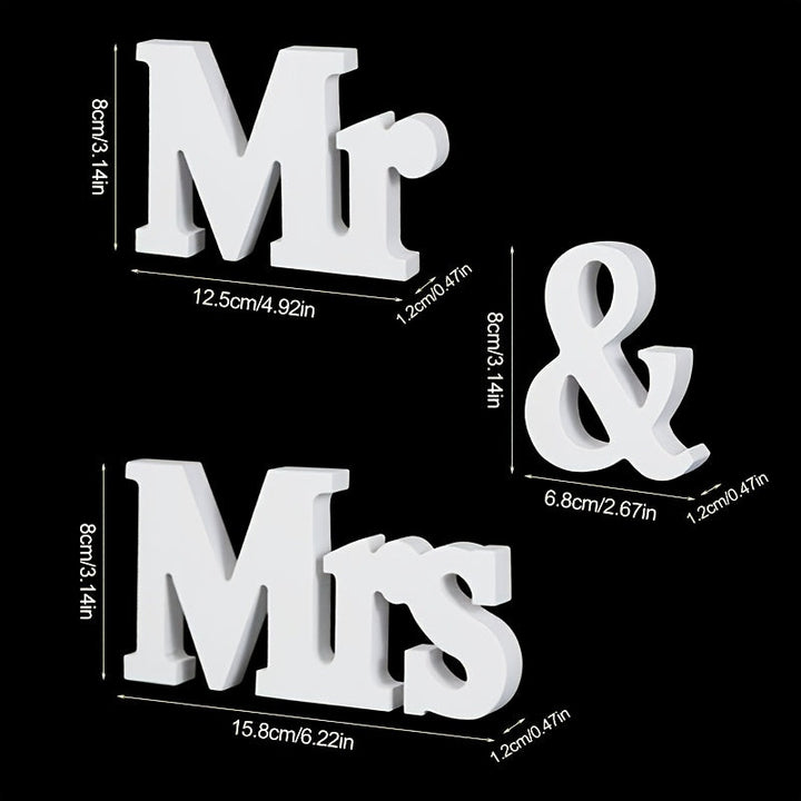 [Letreros de Madera Versátiles Mr & Mrs] Conjunto de 3 pzas de Letreros de Madera Versátiles Mr & Mrs - Madera Manufacturada, No Necesita Electricidad - Decoración de Boda, Despedida de Soltera, Día de San Valentín y Props para Fotos