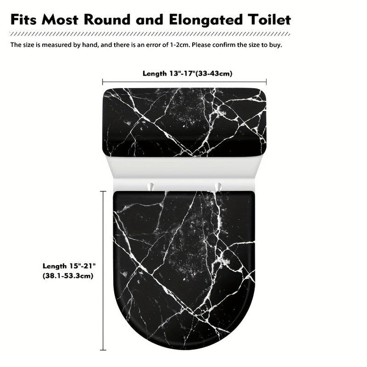 1 Juego De 2 Piezas, Tapas De Inodoro Con Diseño De Mármol De Color Negro, Decoración Elástica Para Baño, Se Adapta A La Mayoría De Los Tanques Y Tapas De Inodoro Redondos Y Alargados, Ideal Para Uso Para El Hogar Y En Autocaravanas