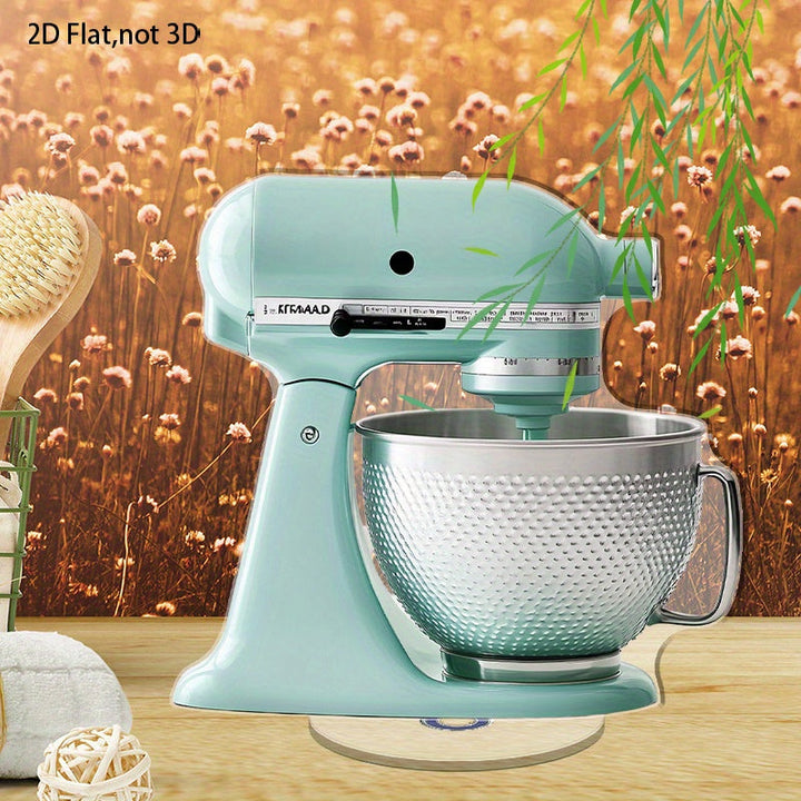 Mixer de pie de 2D plano de color turquesa con mango y tazón rayado - Placa de exhibición de acrílico 2D, soporte giratorio con base, decoración interior/exterior, mixer para cocina