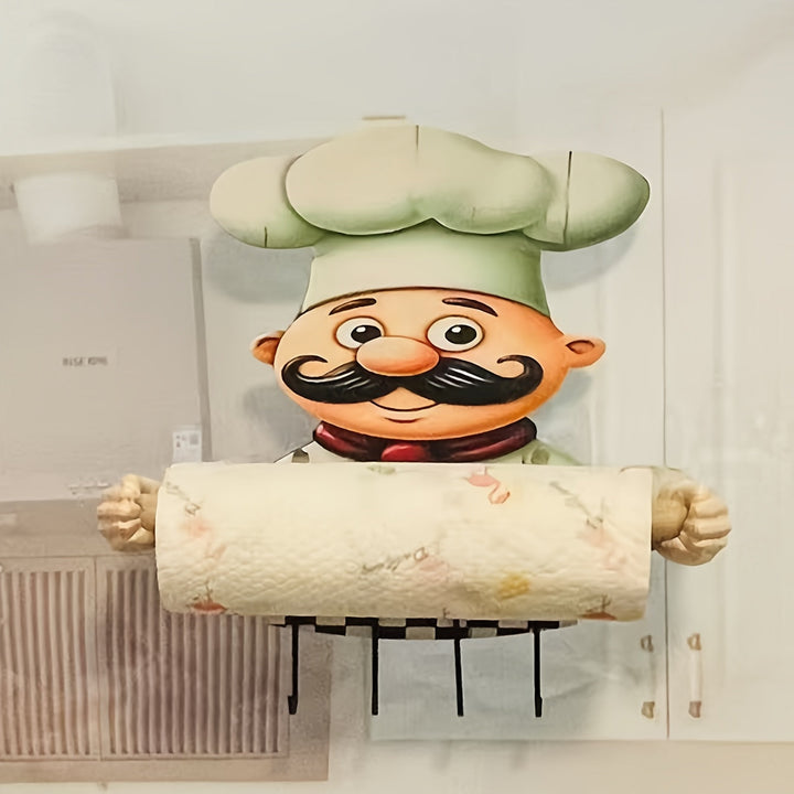 [Soporte Inoxidable para Toallas de Cocina] Portarrollos de Papel de Acero Inoxidable y Madera para Montar en Pared - Soporte para Toallas de Cocina con Tema de Chef para Decoración del Hogar