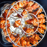 Parilla de Acero Inoxidable con 24 Pinchos para Barbacoa - Perfecta para Pollo, Carne y Verduras, Diseño Redondo Colgante para Distribución Uniforme del Calor, Sin Necesidad de Darle la Vuelta, Fácil de Limpiar, Ideal para Freidora o Horno, Herramienta d