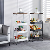 Carrito de Almacenamiento Versátil de 4 Niveles con Ruedas - Diseño Delgado, Tapa de Madera y Cestas de Malla para Cocina, Oficina, Baño - Estructura Metálica Duradera, Acabado en Polvo - Negro/Blanco, Ganchos de Utilidad