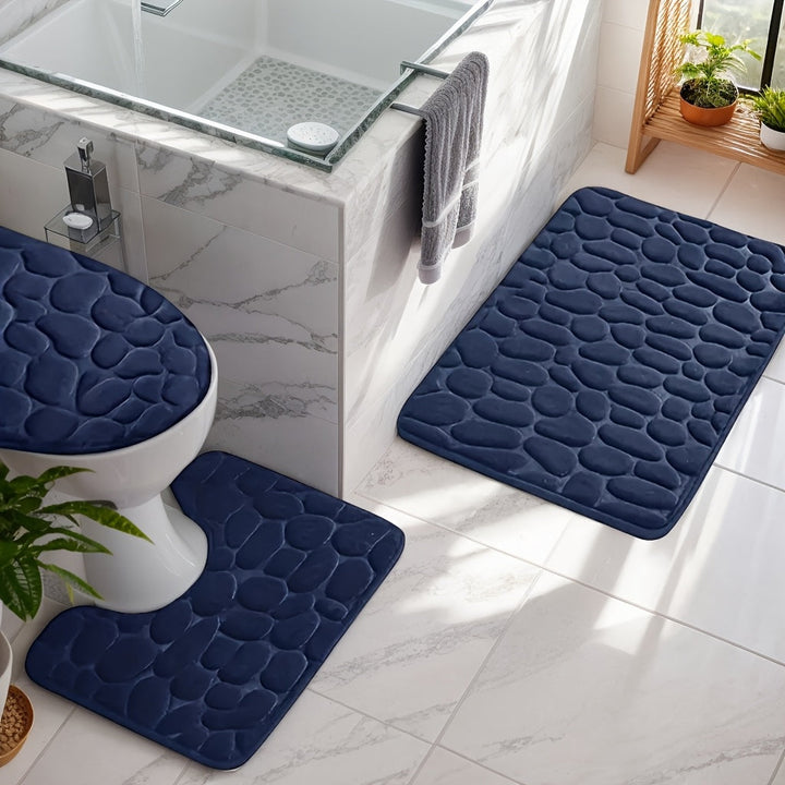 Juego de Alfombras para Baño de Espuma Viscoelástica 3 piezas - Ultraluertas y Absorbentes Antideslizantes en Forma de U para Inodoro, Alfombrillas Lavables a Máquina para Ducha y Bañera con Base de Fieltro, Tapetes Negros para el Suelo del Baño por Segu