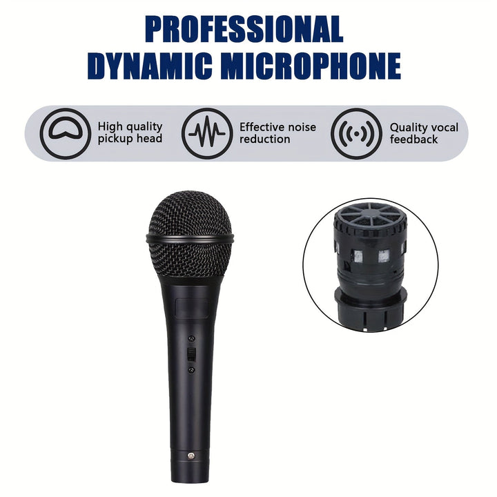 Micrófono de Karaoke Dinámico con Cable, Micrófono Metálico Portátil, , Conector de 6.35mm, Calidad de Sonido Clara, Agarre Cómodo, Ideal para Karaoke, Discursos, Cantos, Reuniones, Transmisiones en Vivo, etc