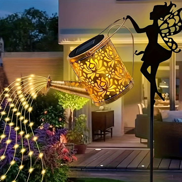 1 regadera solar con luces LED para jardín, tira de luces decorativa de metal para exteriores, ideal para césped, patio y decoración de festivales. Un regalo perfecto para mamá, vecinos y amigos