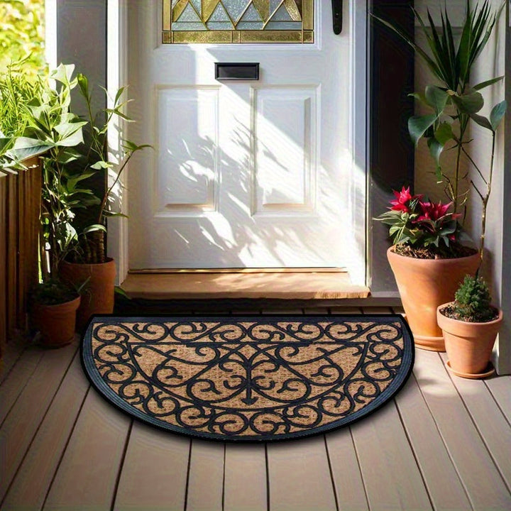 1 pieza, Alfombra Semicircular con Patrón de Rayas Negras y Reverso Polar, Antideslizante, Lavable a Máquina en Fibra de Poliéster, Adecuada para Cocina, Comedor, Pasillo, Baño, Dormitorio, Decoración del Hogar, Uso Todo el Año