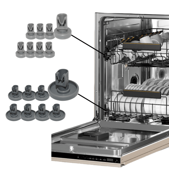 8/16 piezas de rodillos para cestas de lavavajillas, 4/8 ruedas de estantería superior y 4/8 ruedas de estantería inferior, compatibles con AEG, Favorit, Privileg, Eletrolux, Juno, Quelle, Zanussi, y repuestos para muchos más lavavajillas.