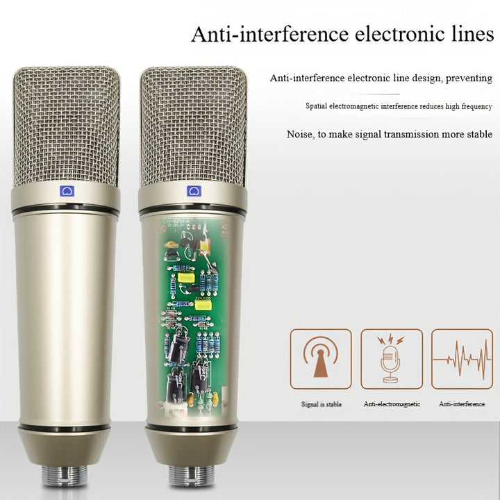 Microfono Condensador U87 XLR, Micrófono Profesional Cardioide para Grabación, Podcasting, Doblaje y Transmisión en Vivo – Incluye Fuente de Alimentación DC, Soporte y Cable de 250 cm / 98.43 Pulgadas