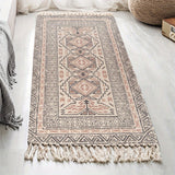 1 pieza de alfombra de estilo nórdico étnico tejida a mano con borlas - Patrón geométrico en rojo, azul, blanco y beige, tejido de poliéster lavable para decoración de sala de estar, dormitorio o oficina en casa, alfombras para sala de estar.