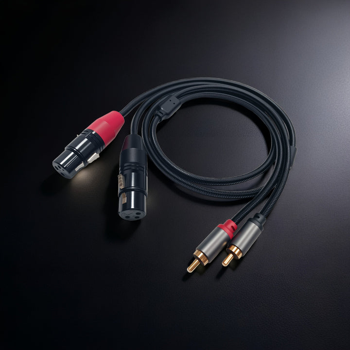 Cable de Audio Profesional Doble Hembra XLR a Macho RCA - Transferencia de Sonido de Alta Calidad para Receptores AV, Amplificadores, Sistemas de Cine en Casa, Equipos de Grabación y Más - con Conectores Rojos y Dorados