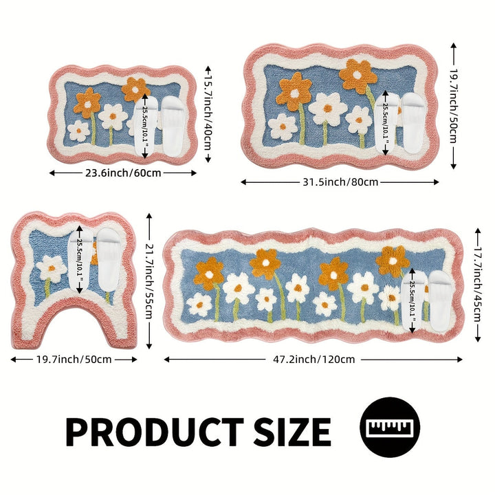 1pc DAJIANG Alfombra de Baño de Forro Polar Extra Suave - Diseño Floral, Antideslizante & Ultra Absorbente, Cómoda para el Suelo del Baño, Lavabo, Bañera, Ducha - Lavable a Máquina, Poliéster, Tapete de Baño