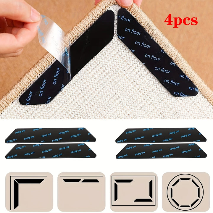 Paquete de 4/8/16 fijadores antideslizantes para alfombras de alta calidad, pegatinas adhesivas dobles para alfombras - , adecuado para salón, comedor y baño en pisos de madera, azulejos, etc. superficies - previenen el deslizamiento y las esquinas rizad