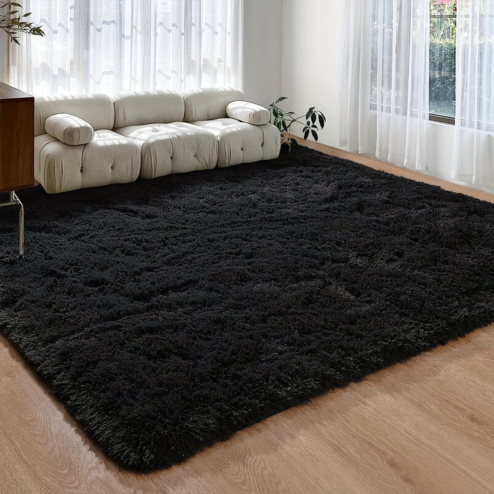Alfombra grande de felpa suave y esponjosa, lavable a máquina, negra, rectangular, perfecta para sala o escritorio, agrega textura acogedora a cualquier espacio, tapetes para sala