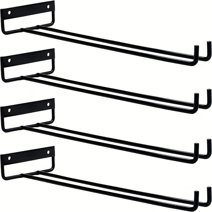3-Pack/2-Pack/1-Pack Estante para colgar copas de vino de metal negro, soporte para copas invertido montado en la pared, organizador de copas de vino de una sola fila para el hogar, almacenamiento de cocina, organización conveniente de gabinetes y cajone