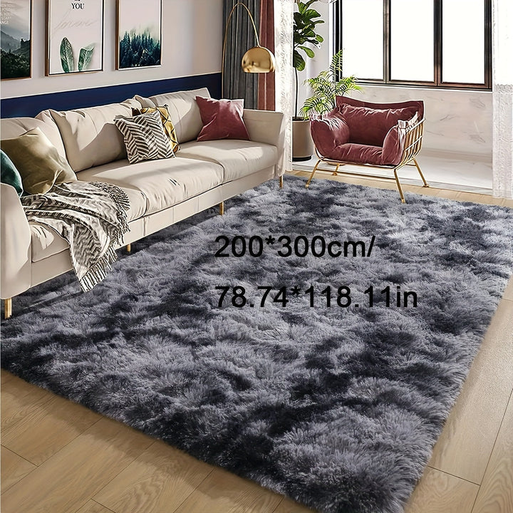 1pc Alfombra de Pelo Largo CozyHome Gris Oscuro Teñido de Unión, Alfombra de Poliéster Suave y Peluda para Dormitorio, Sala de Estar, Decoración Navideña Festiva, Rectangular, Solo Limpieza en Seco