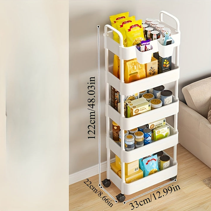 Carrito organizador de 5 niveles en blanco y negro, con ruedas - Organizador versátil para suministros de cocina, despensa y artículos del hogar - Diseño de fácil movilidad, sin necesidad de ensamblaje, solución de almacenamiento para cocina | Carrito de