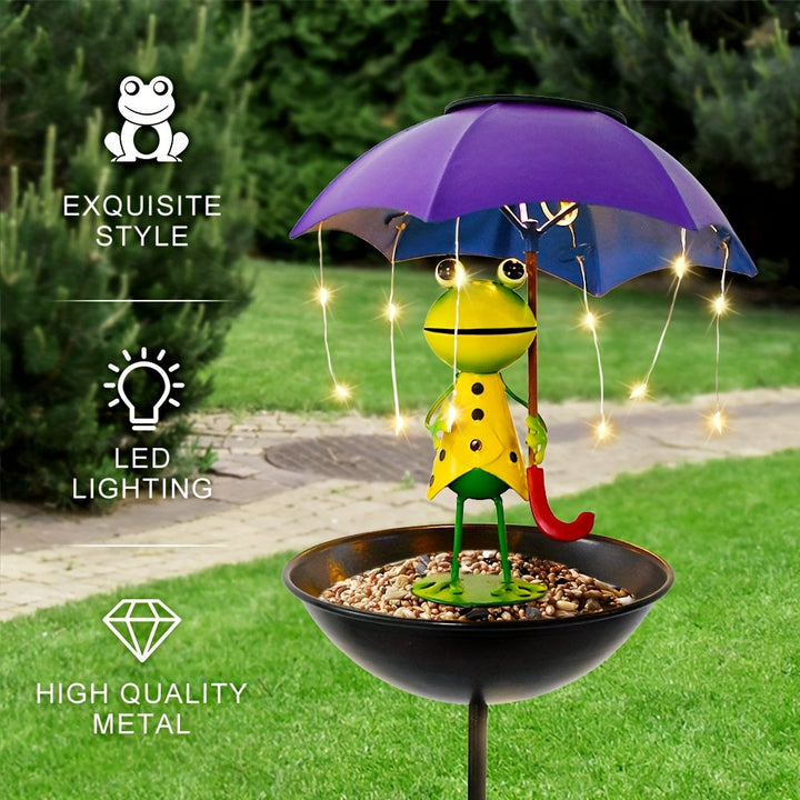 Comedero para pájaros con forma de rana solar y luz LED, decoración para jardines, caminos y patios. Apto para uso exterior