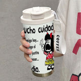 1 vaso térmico de acero inoxidable 304 de 18 oz con doble pared, tapa a prueba de fugas y correa para transportar, ideal para bebidas calientes y frías, listo para regalo, uso en oficina, gimnasio o casa