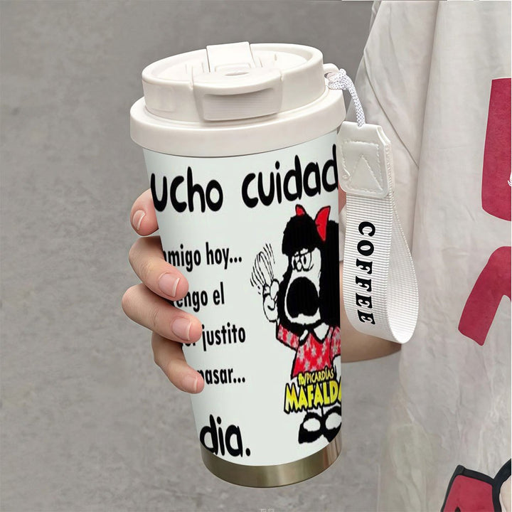 1 vaso térmico de acero inoxidable 304 de 18 oz con doble pared, tapa a prueba de fugas y correa para transportar, ideal para bebidas calientes y frías, listo para regalo, uso en oficina, gimnasio o casa