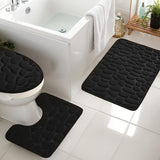 Juego de Alfombras para Baño de Espuma Viscoelástica 3 piezas - Ultraluertas y Absorbentes Antideslizantes en Forma de U para Inodoro, Alfombrillas Lavables a Máquina para Ducha y Bañera con Base de Fieltro, Tapetes Negros para el Suelo del Baño por Segu