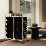 Carrito de almacenamiento con ruedas, 10/12/15 cajones, estructura metálica y cajones de plástico, multifuncional, práctico para el hogar y la oficina (Blanco transparente/Negro avanzado/Color2)