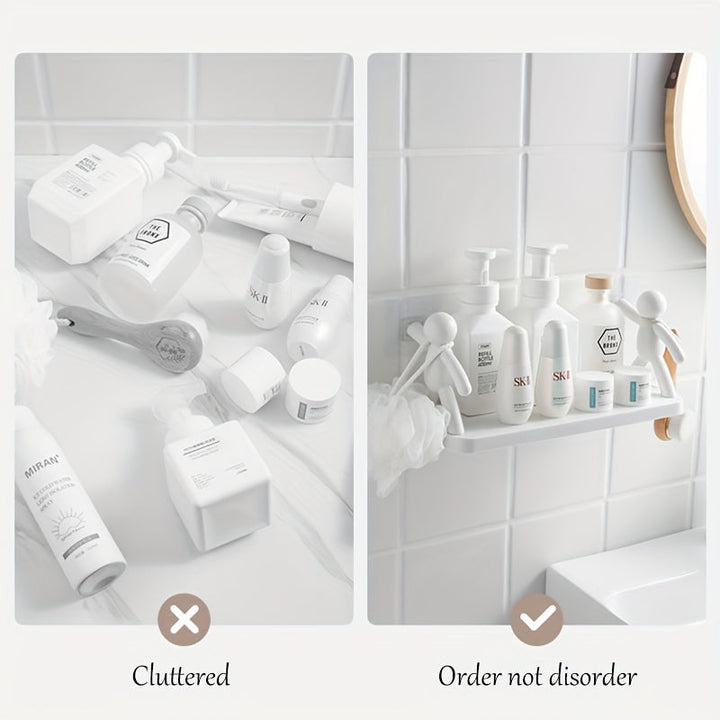 2/3/4/6 piezas, linda estantería de almacenamiento para pared para hombres pequeños de color blanco/gris - sin taladrar, instalación fácil, fuerte y duradera, muy adecuada para la organización del baño y la cocina, almacenamiento de cosméticos, decoració