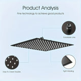 Rociador de Ducha Cuadrado de Acero Inoxidable con Filtro para Agua Dura - Montaje en Techo Mate, Tamaños 20.32/25.4/30.48 cm, Sin Necesidad de Electricidad para Baño de RV y Actualización Moderna