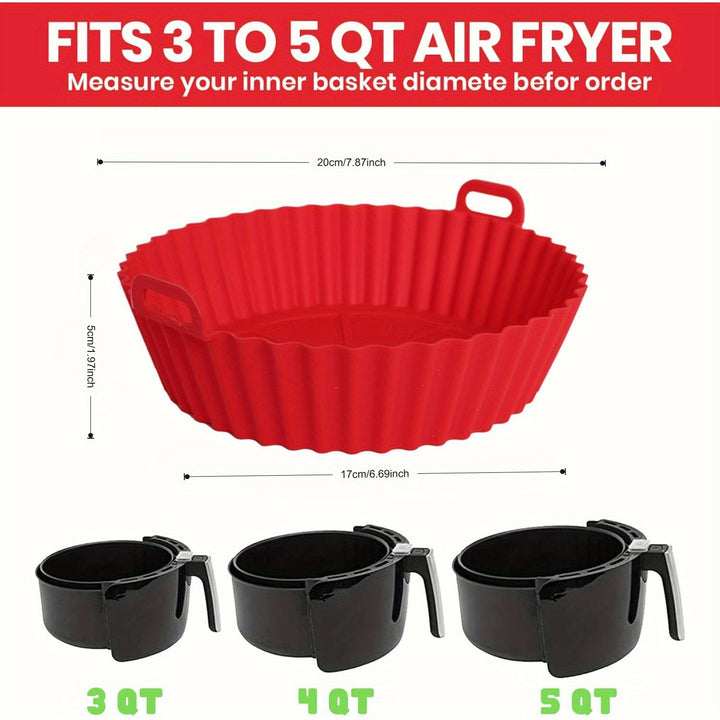 Pack de 2 Forros Rojos para Freidora de Aire - Papel de Horno Reutilizable, Resistente al Calor hasta 446°F, Antiadherentes con Asas para Fácil Limpieza, Libre de BPA, Compatible con Freidoras de 3-5QT, Piezas de Repuesto para Cocina, Asas Easyinsert