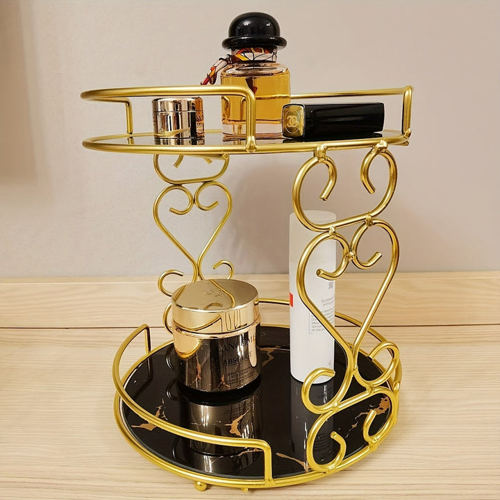 Un estante de hierro pintado al estilo nórdico para cosméticos y tazas de enjuague bucal, con estante de vidrio extraíble, adecuado para uso en tocadores, baños, fregaderos, comedores y cocinas.