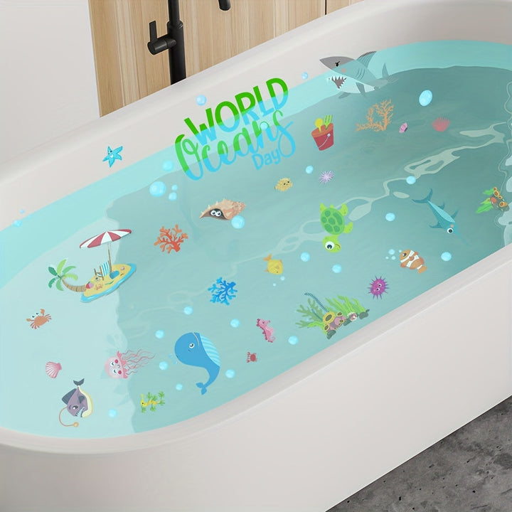 6 Piezas, Pegatinas Para Bañera Con Diseño De Animales Del Océano, Impermeables, Esmeriladas, Autoadhesivas, Extraíbles, Para Pared De Bañera, Pegatinas Decorativas Para Inodoro De Baño, Decoración De Baño