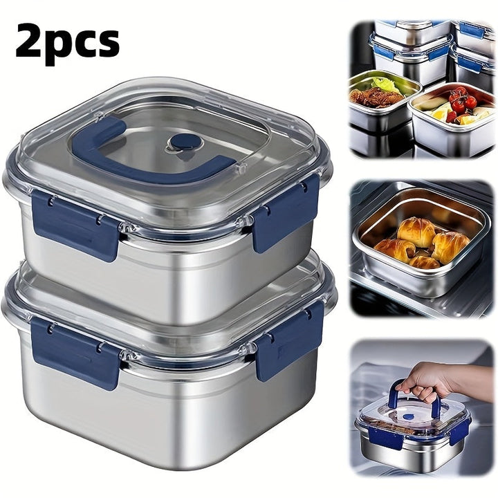 2 Piezas de Contenedores para Alimentos Extra Grandes de Acero Inoxidable con Tapas Azules - 60.87 oz, Antiderrames y Reutilizables, Ideales para Nevera, Loncheras y Preparación de Comidas