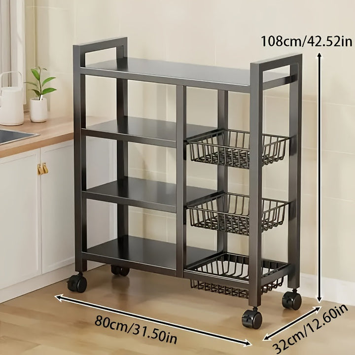 Estantería de cocina ajustable de 4 niveles con almacenamiento móvil y 3 cestas metálicas. Ideal para garajes, armarios, baños y gabinetes de pared. Regalo perfecto para inauguración de casa o organizador nuevo