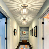 1 Lámpara de Techo Semi-Encajada Pequeña con Cristales, Luz de Jaula Metálica Estilo Granja para Iluminación Interior en Salón Pasillo Baño Entrada Cocina, Bombilla E26 No Incluida