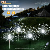 Conjunto de 4 Luces Solares LED para Fuegos Artificiales con 320/240 LEDs para Decoración Navideña, Halloween y Acción de Gracias, 8 Modos, Luces Solares para Jardín Exterior, Estacas de Explosiones Estelares, Balcón del Patio, Camino de Césped, Decoraci
