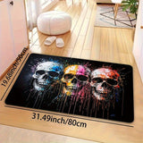 Alfombra de Entrada de Diseño de Cráneo Artístico - Lavable en Máquina, Rectangular, de Poliéster con Revestimiento de PVC, Alfombra Antideslizante para Entrada, Sala de Estar, Dormitorio, Cocina - Alfombra Decorativa de Suelo Hecha a Máquina