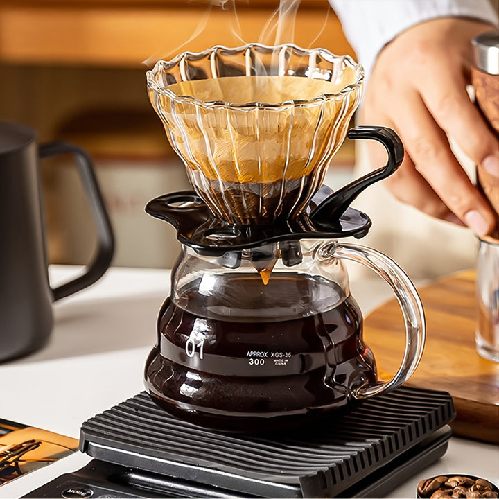 Juego de 2 filtros de café de vidrio artesanales, con jarra resistente al calor y mango cómodo, diseño con patrones para café de calidad de barista, ideal para Navidad, Día del Padre y Día de la Madre