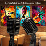 Microfono Vocal Dinámico Retro Clásico BT-55 - Negro, Aleación de Aluminio, Jack de 6.35mm, Ideal para Karaoke y Grabación, Fondo de Arte Mural Temático Musical Vibrante, Utilizado para Cantar en Karaoke, Estilo Retro