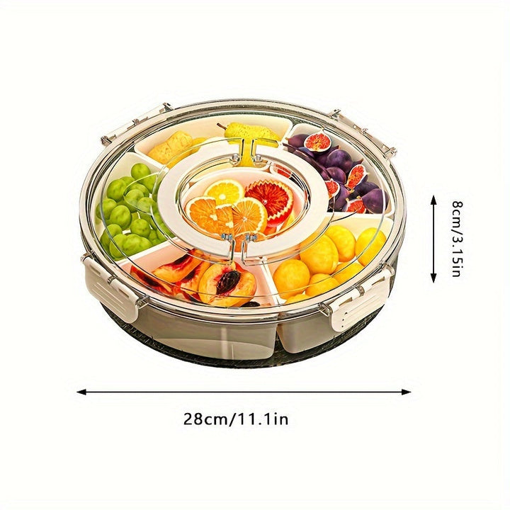 1pc Bandeja de aperitivos giratoria con tapa, organizador de almacenamiento de alimentos de plástico redondo para nueces, frutas secas, dulces - Ideal para el hogar, fiestas, bodas - Seguro para el contacto con alimentos, perfecto para Navidad, Halloween
