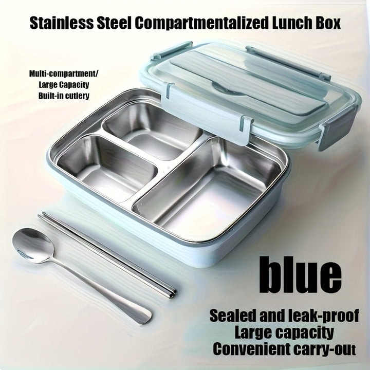 Organización deliciosa: Caja de almuerzo con compartimentos de acero inoxidable - Gran capacidad, a prueba de fugas, elegante caja de bento con utensilios integrados para un fácil transporte - Ideal para el trabajo, la escuela y la preparación de comidas.