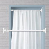 1 pieza de barra de cortina de ducha telescópica de acero inoxidable con tapas de plástico blanco - Barra extendible de metal y plástico sin taladro para ducha, armario, ventana, estante de toallas - Accesorio de hogar montado en la pared, accesorios de